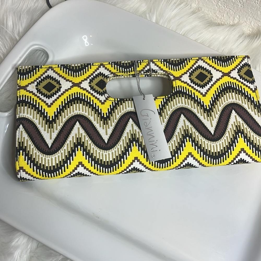Yellow and Brown Patterned Clutch - Picture 3 of 9